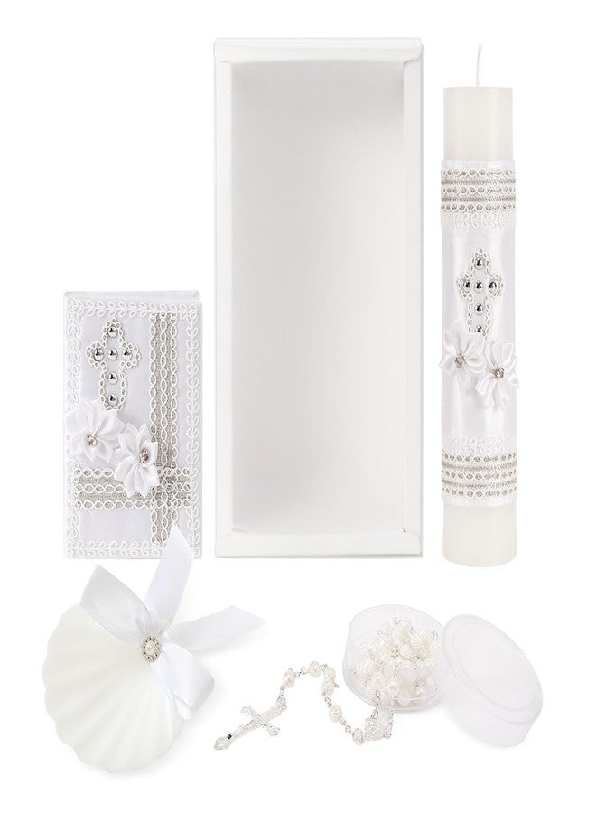 ROTEL 5 PCS Baptism Candle Set for Boys and Girls,White Baptism Kit Candle,Towel,Shell,Rosary &Bible for Baptismal Christening First Communion Gift,Velas para Bautizo De Niño o Niña - Image 1